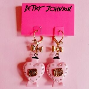 Betsey Johnson Pink Heart Perfume Bottle Earrings